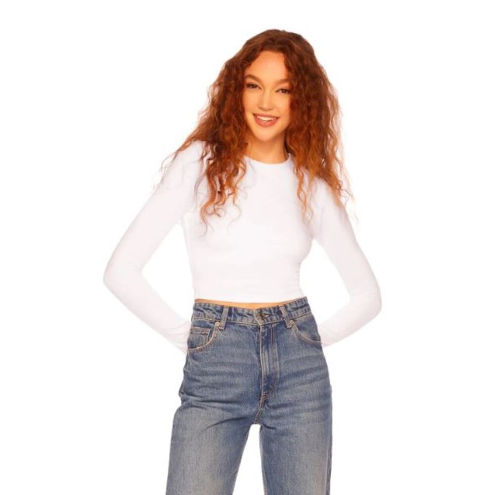 Susana Monaco White Long Sleeves Crewneck Crop Top NWT Size Small
